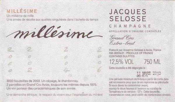 2010 Jacques Selosse Champagne Millésime Grand Cru Extra Brut