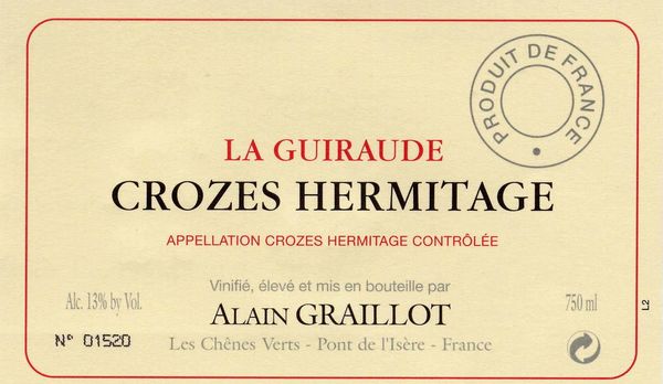 1989 Domaine Alain Graillot Crozes-Hermitage La Guiraude