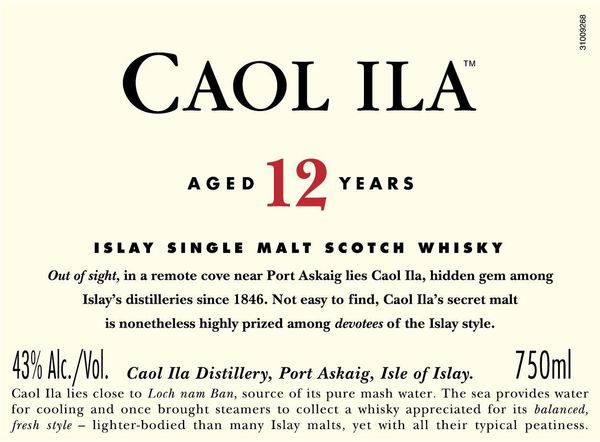 Caol Ila Aged 12 Years Islay Single Malt Scotch Whisky