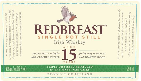 Redbreast Aged 15 Years Single Pot Still Irish Whiskey