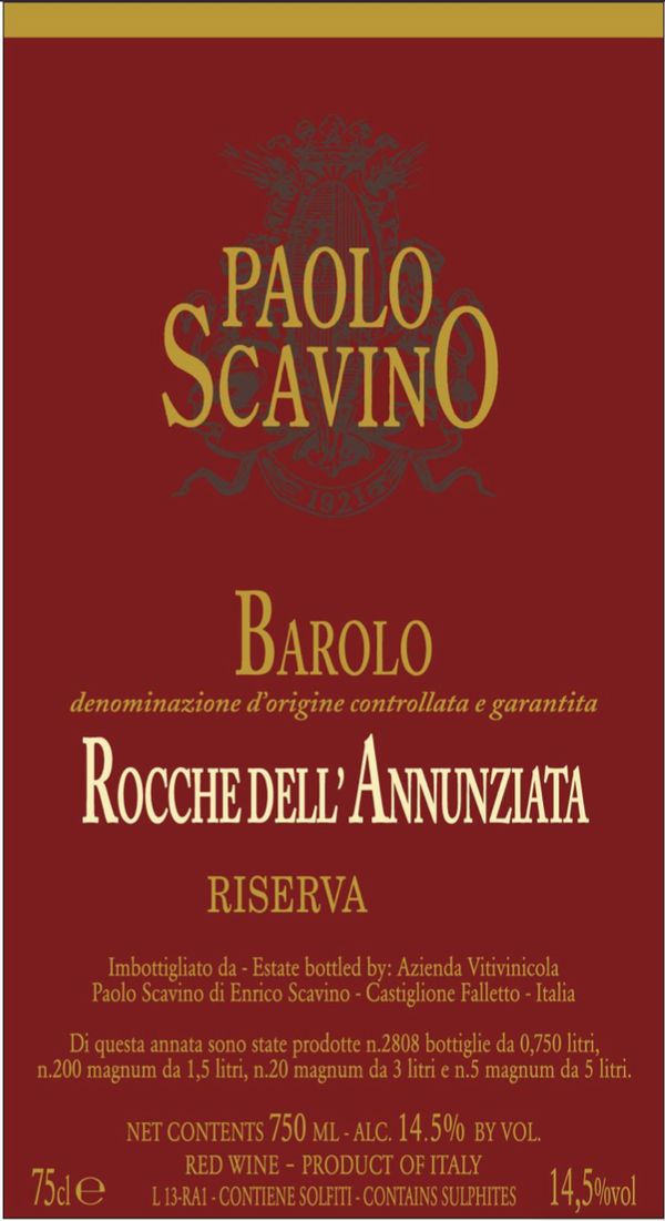 2015 Paolo Scavino Barolo Rocche dell'Annunziata Riserva