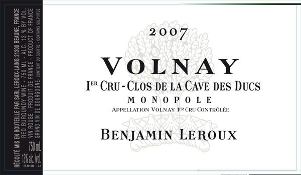 2007 Benjamin Leroux Volnay Clos de la Cave des Ducs