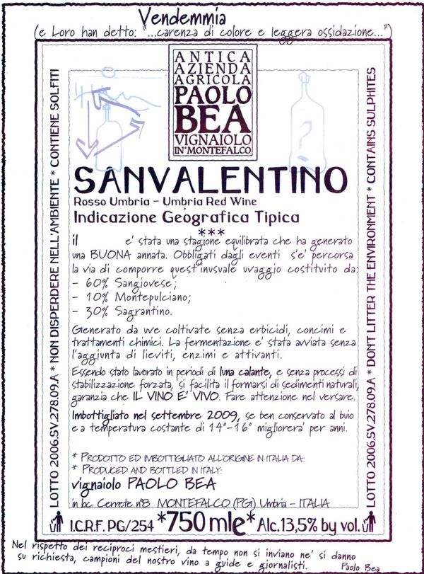 2017 Paolo Bea San Valentino Umbria Rosso