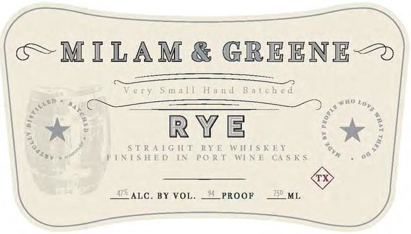 Milam & Greene Finished in Port Wine Casks Straight Rye Whiskey