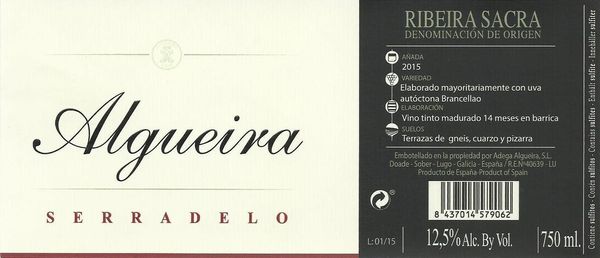 2015 Adega Algueira Ribeira Sacra Serradelo