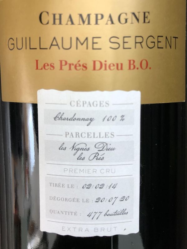 2015 Guillaume Sergent Champagne Les Prés Dieu B.O. Extra Brut