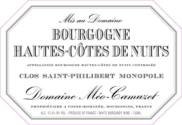 2020 Domaine Méo-Camuzet Bourgogne Hautes-Côtes de Nuits Blanc Clos Saint-Philibert