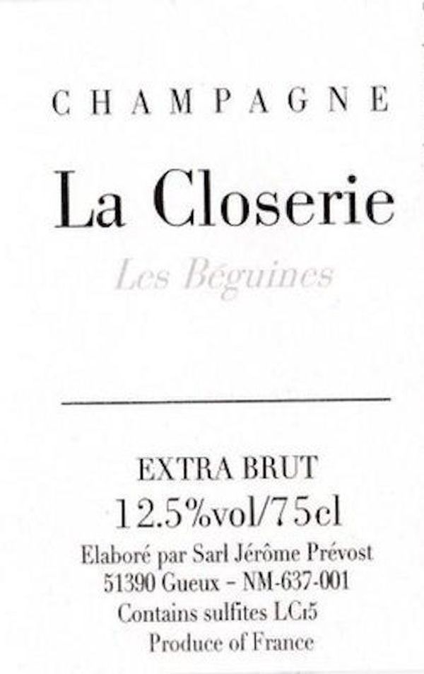 Jérôme Prévost Champagne La Closerie Les Béguines Extra Brut
