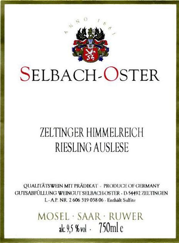 2001 Selbach-Oster Zeltinger Himmelreich Riesling Auslese **
