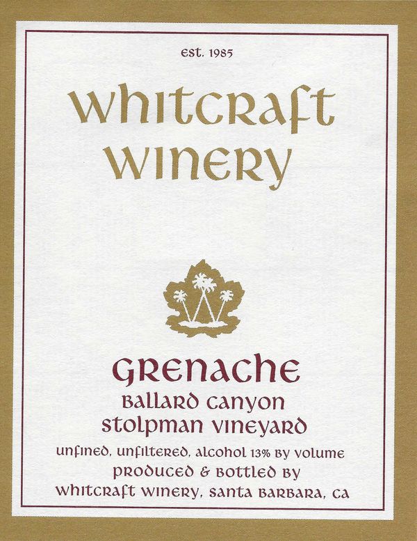 2020 Whitcraft Winery Stolpman Vineyard Grenache