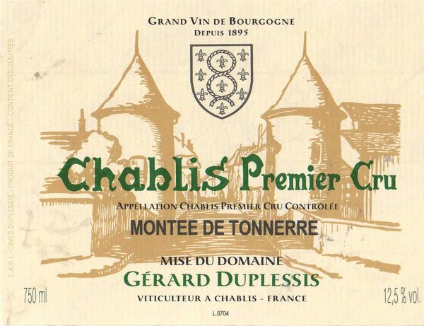 2019 Gérard Duplessis Chablis Montée de Tonnerre
