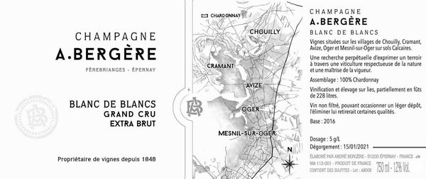 A. Bergère Grand Cru Blanc de Blancs Champagne Extra Brut