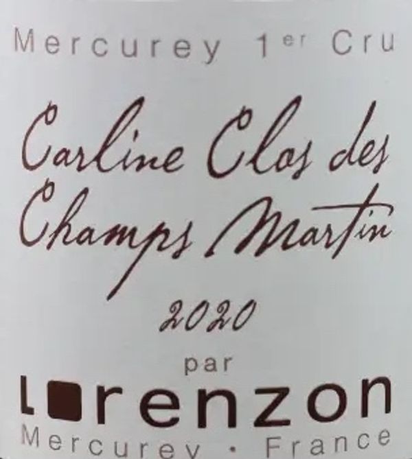 2020 Domaine Bruno Lorenzon Mercurey Carline Clos des Champs Martins