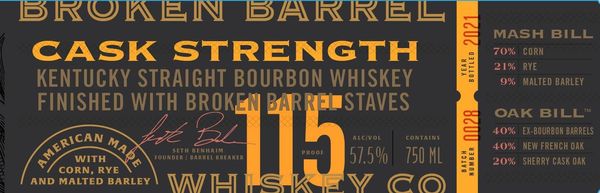 Broken Barrel Whiskey Co. Cask Strength Kentucky Straight Bourbon Whiskey