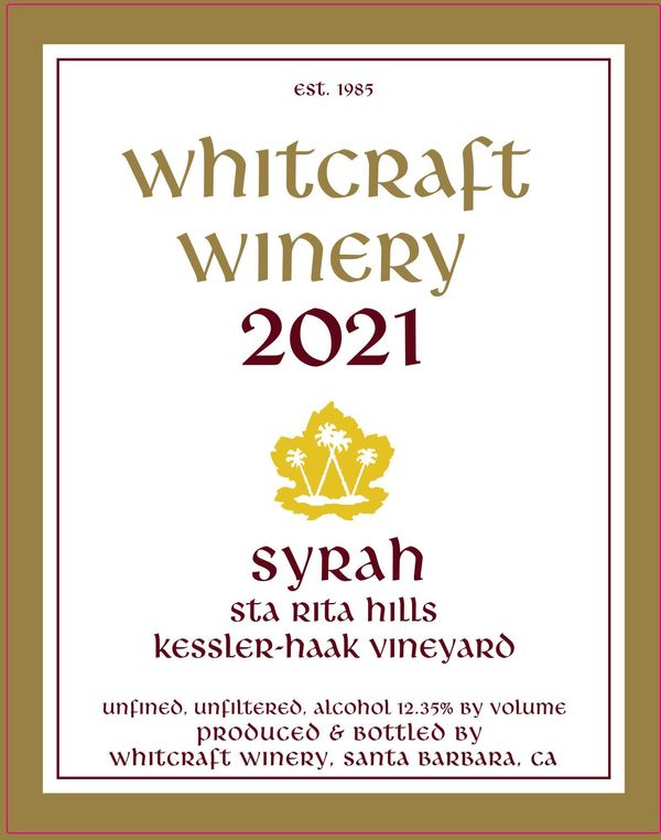 2021 Whitcraft Winery Kessler Hawk Vineyard Syrah