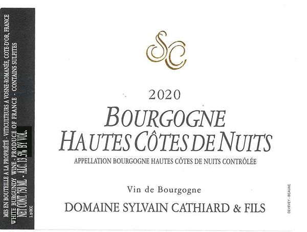 2020 Domaine Sylvain Cathiard & Fils Bourgogne Hautes Côtes de Nuits Blanc