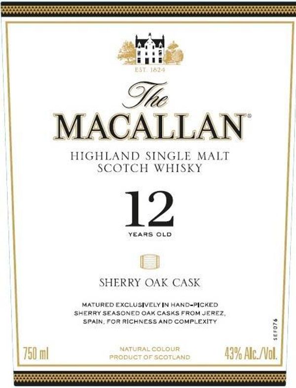 The Macallan 12 Years Old Sherry Oak Cask Highland Single Malt Scotch Whisky