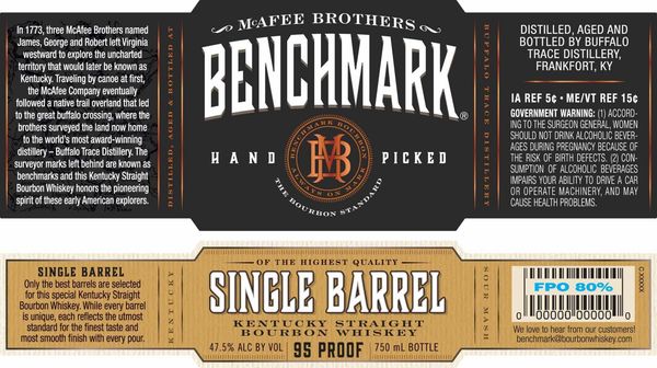 Benchmark Single Barrel Kentucky Straight Bourbon Whiskey