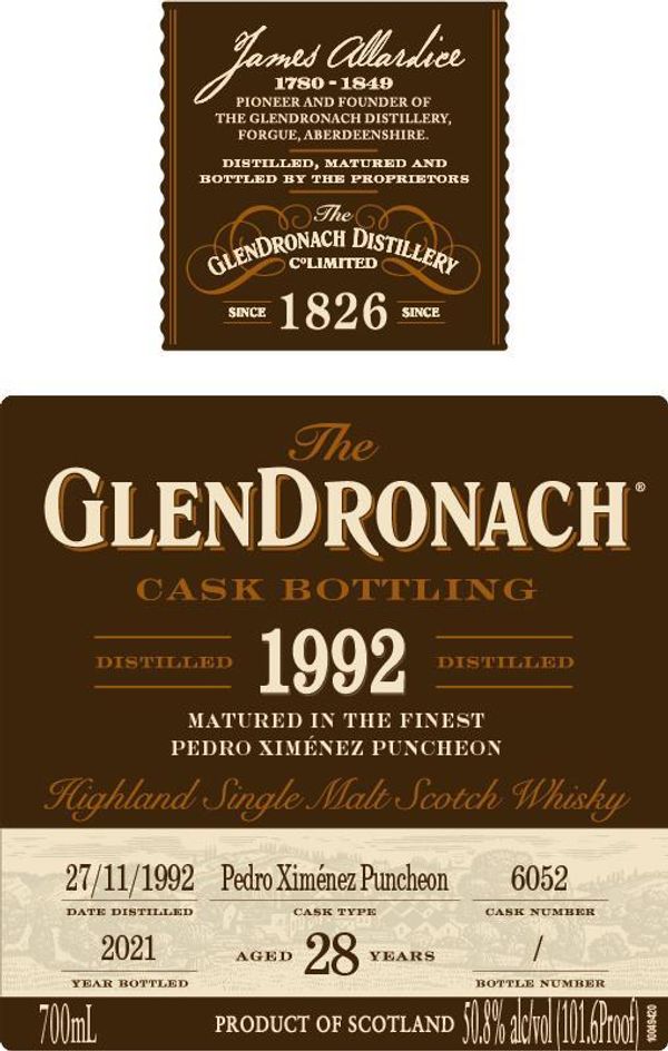 1992 GlenDronach Cask Bottling 1992 Aged 28 Years Highland Single Malt Scotch Whisky