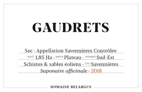 2018 Domaine Belargus Savennières Gaudrets