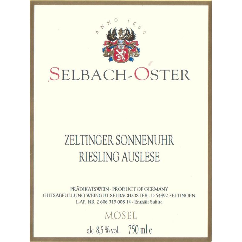 Gordons Wine SELBACHOSTER ZELT SONN RIESLING AUSLESE 2015 750 ML